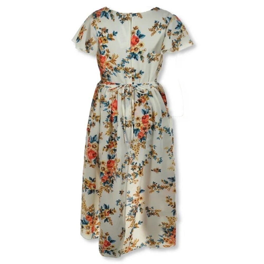 White Floral Short Sleeve Skirted Romper sz 10 Hi-Low Look Romper